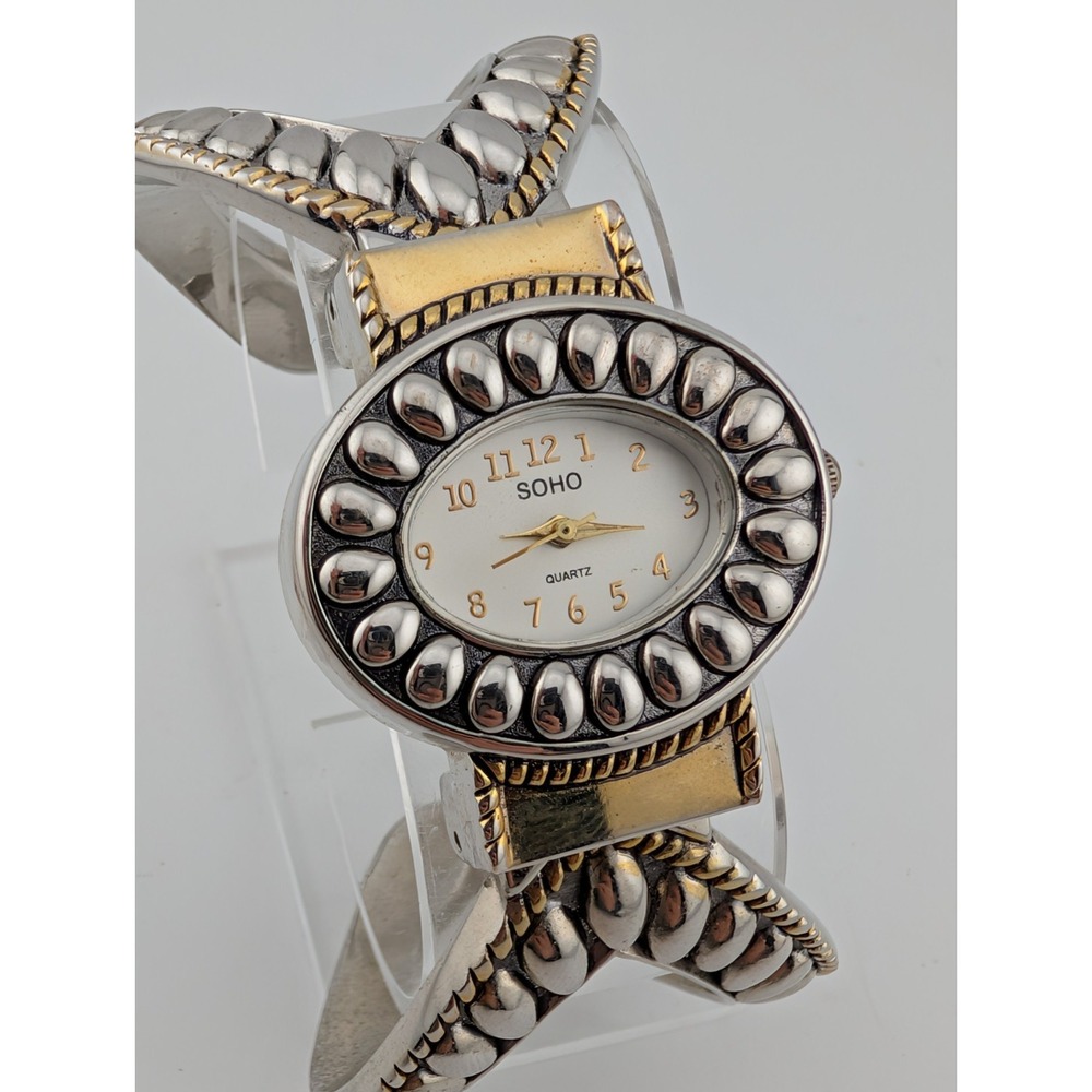 Soho Watch Women 33mm Case Two Tone Hinge Bangle Band- New Battery